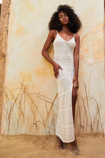 Keisha Knit Long Dress Off White