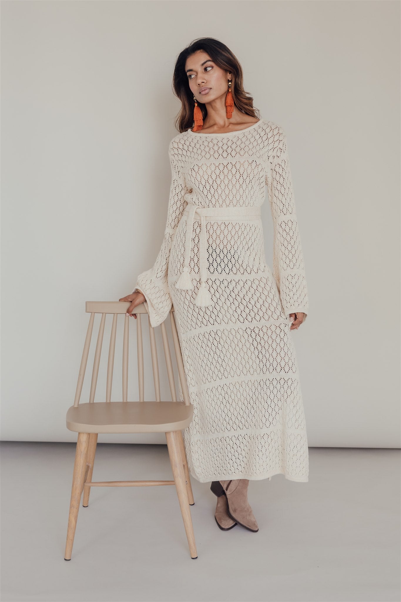 Aysha Knit Long Dress Off White