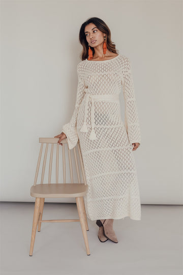 Aysha Knit Long Dress Off White