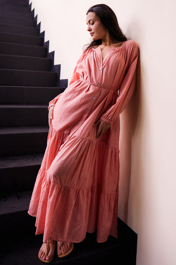Olivia Maxi Dress Long Sleeves Terracotta
