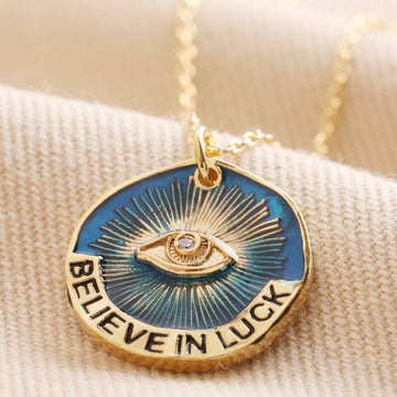 Enamel Talisman Evil Eye Pendant Necklace in Gold
