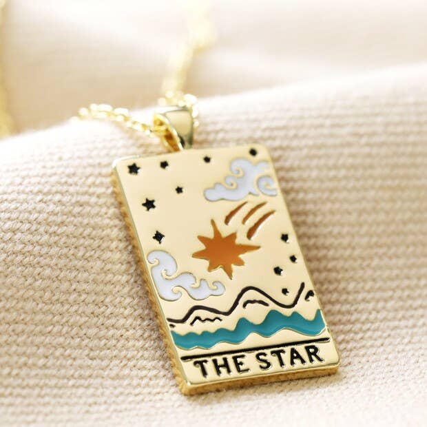 Collar de Cartas del Tarot Estrella Esmaltada en Oro