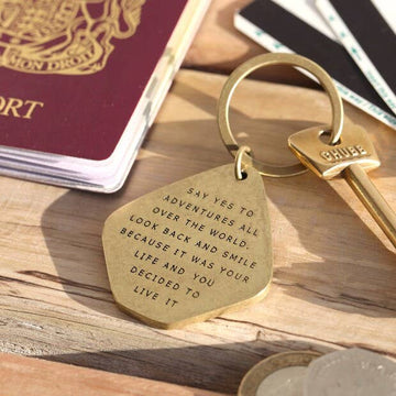 Say Yes To Adventure' Antiqued Brass Keyring