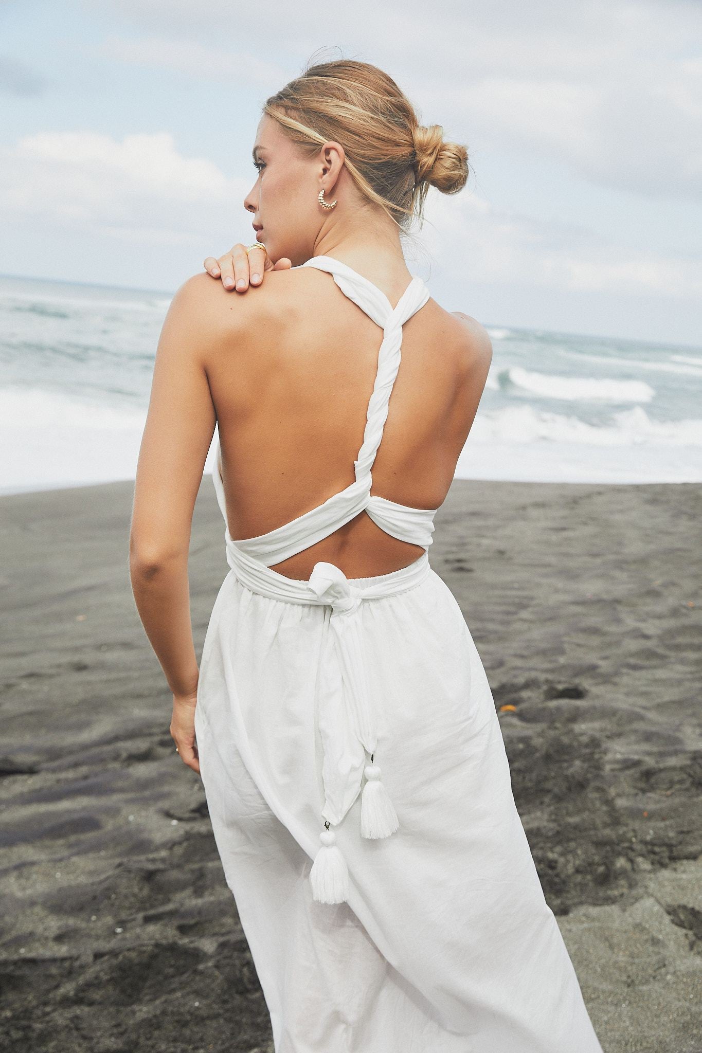 Athena Belted Maxi Dress White | Black Book Fashion