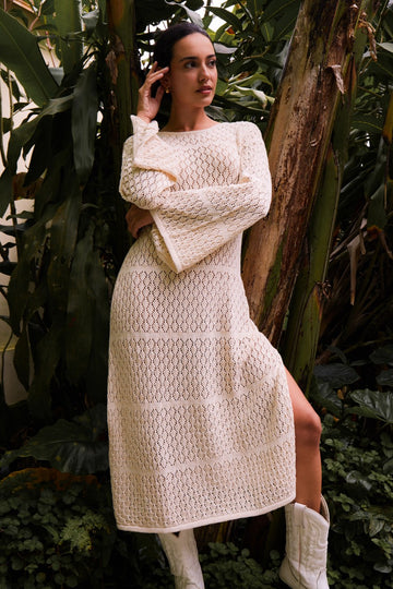 Aysha Knit Long Dress Off White | Black Book Fashion