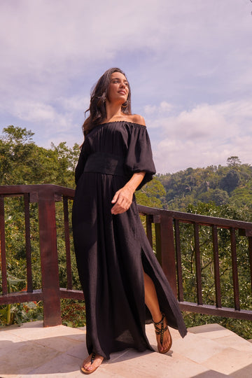 Dahlia Off The Shoulder Maxi Dress Black | Black Book Fashion